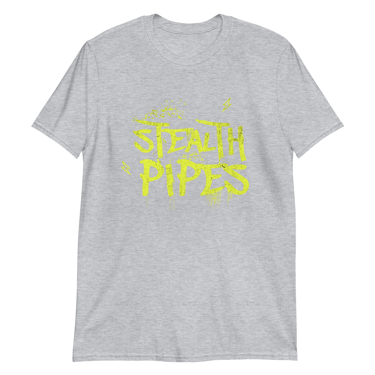 Stealth Pipes Rockstar T-shirt in light grey – neon yellow Stealth Pipes graphic, photo 3 of 4