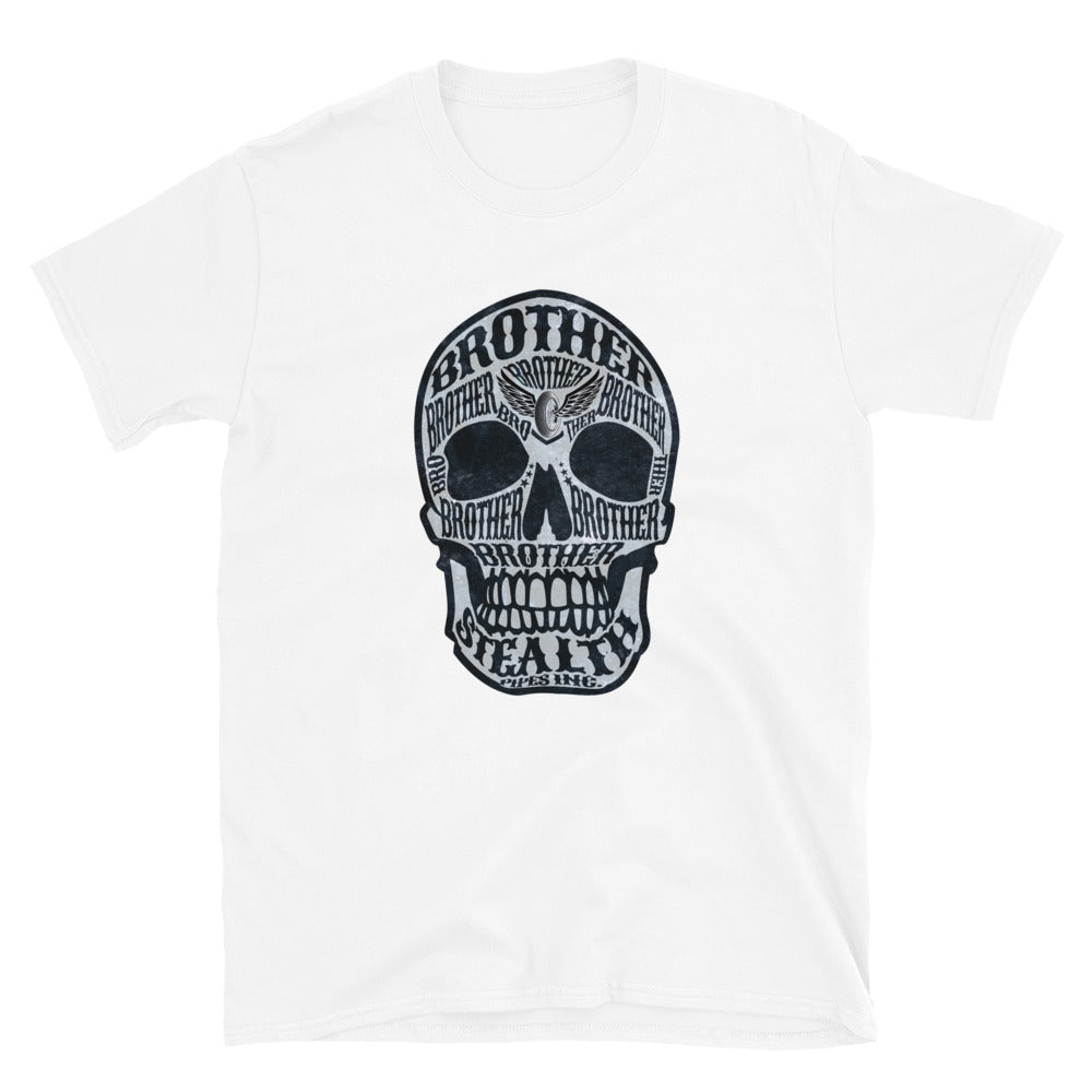 Stealth Brotherrrrr T-shirt in white – skull design with “Brotherrrrr Stealth Pipes” text, photo 2 of 3