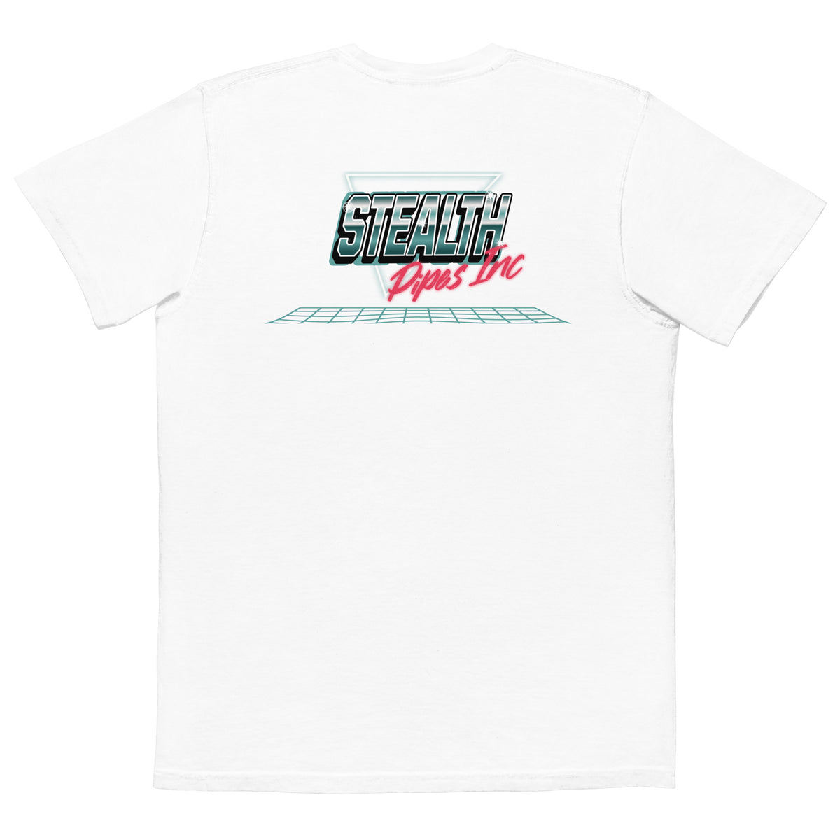 Stealth Pipes Tha Grid T-shirt in white – close-up of retro FXR grid logo, photo 6 of 6