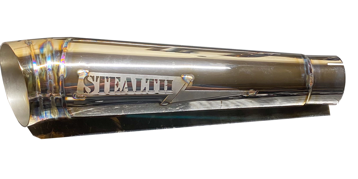 Stealth Pipes exhaust system fitted to Harley Dyna – 1996–2005 stainless headers and muffler, side view, photo 11 of 17